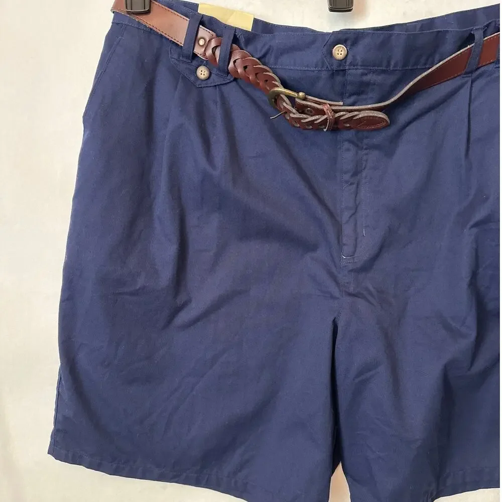 Resolute Bay Men's Chino Shorts Cotton Blend Pleated Blue Sz 46 Waist Belted
